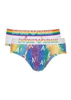 Emporio Armani Men's Stretch Cotton Rainbow Logo 2-Pack Brief