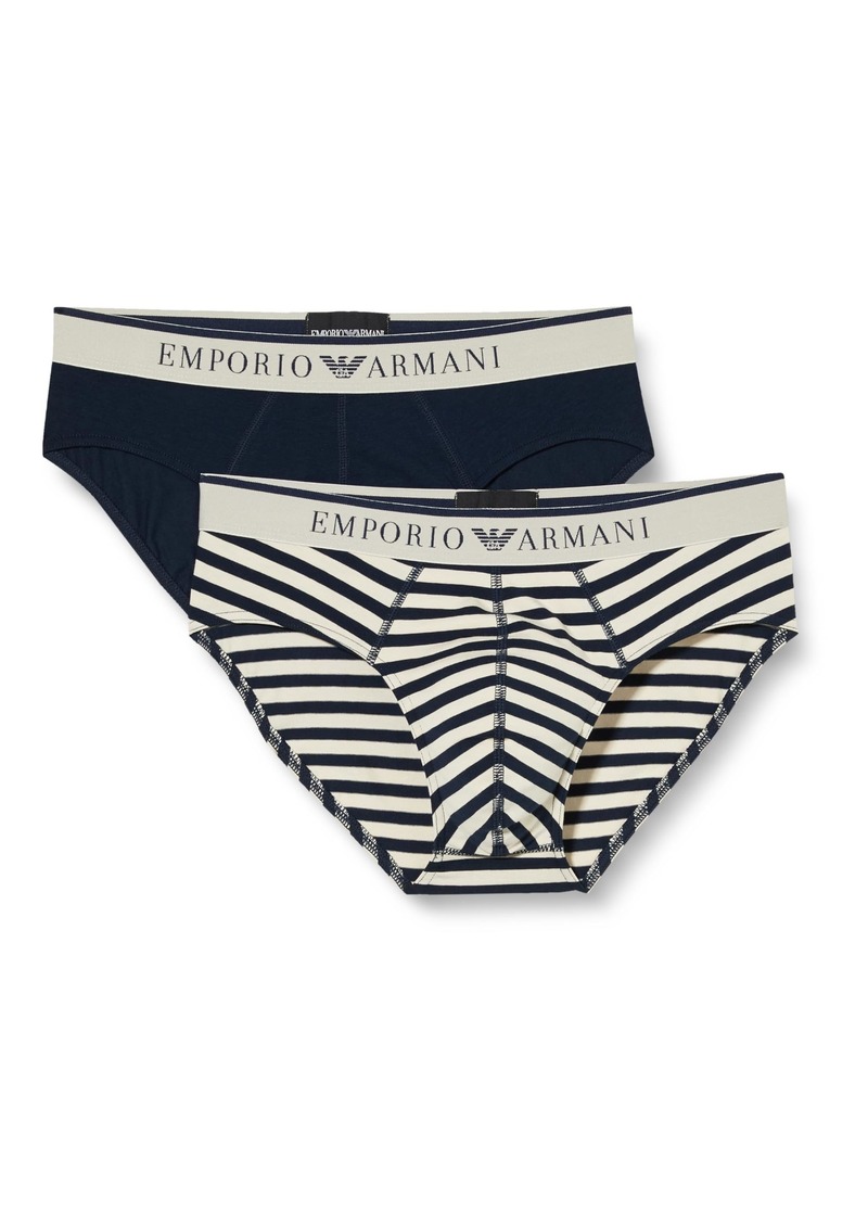 Emporio Armani Men's Stretch Cotton Yarn Dyed 2pack Brief