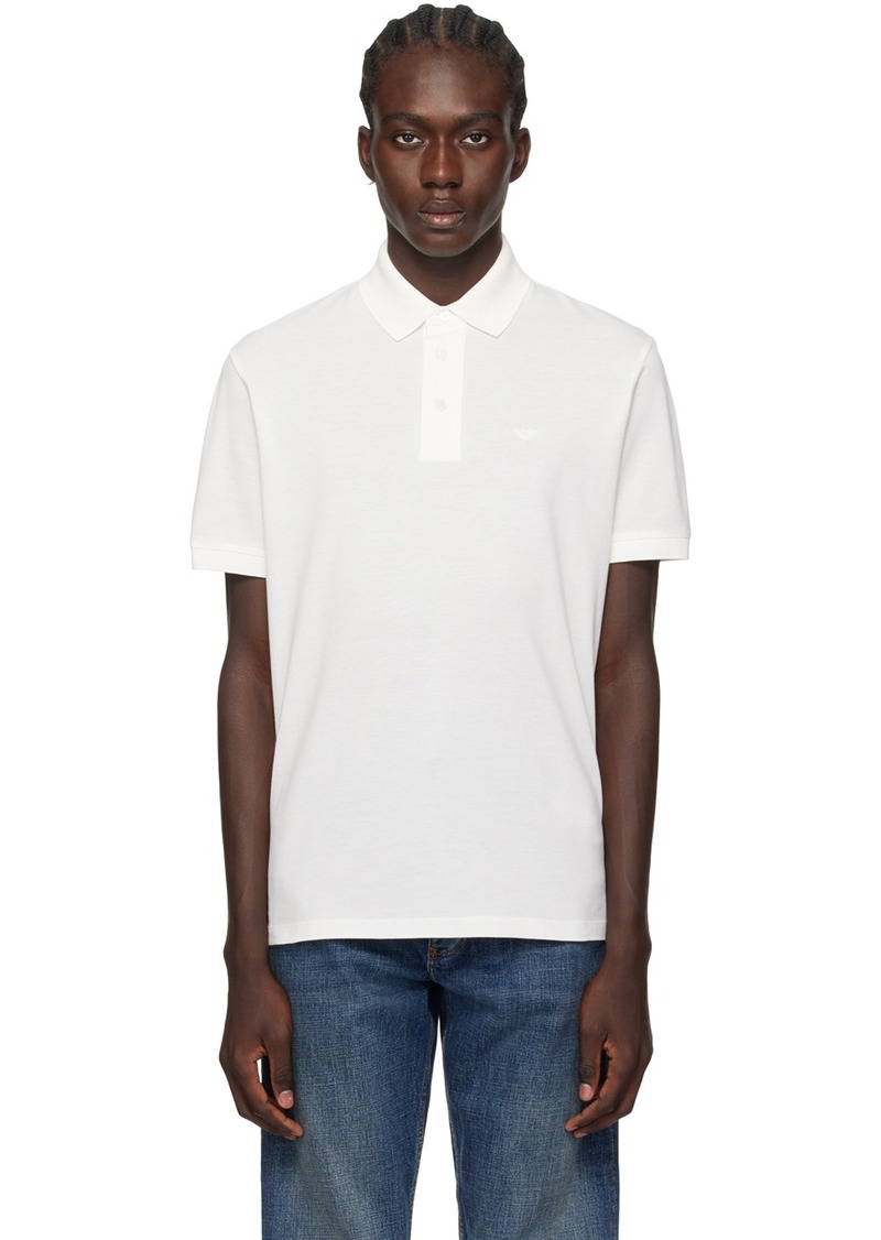 Emporio Armani Off-White Embroidered Polo