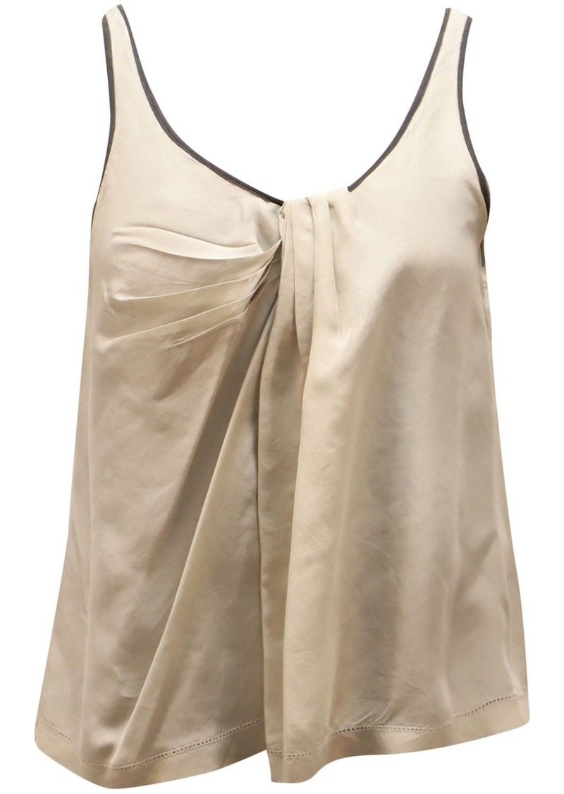 Emporio Armani Sleeveless Crepe Tank Top in Beige Silk