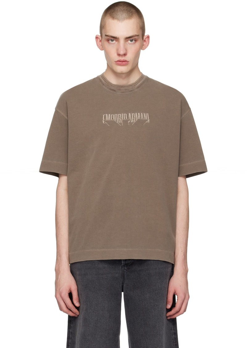 Emporio Armani Tan Embroidered T-Shirt