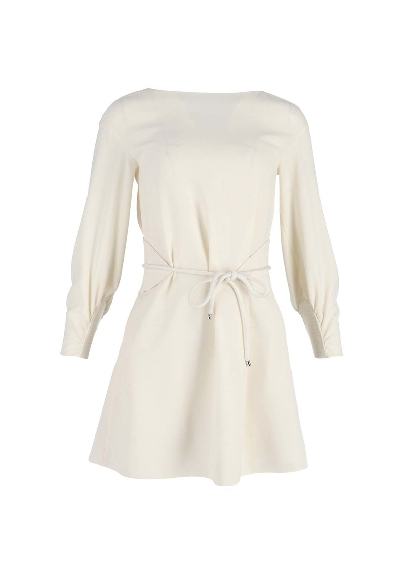 Emporio Armani Tie-Waist Long-Sleeve Mini Dress in Cream Polyester