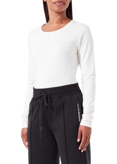 Emporio Armani Women's Essential Studs Logo Long Sleeve Crew Neck T-Shirt Slim Fit