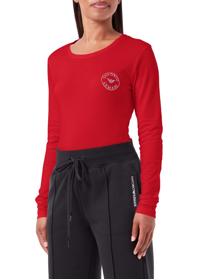 Emporio Armani Women's Essential Studs Logo Long Sleeve Crew Neck T-Shirt Slim Fit
