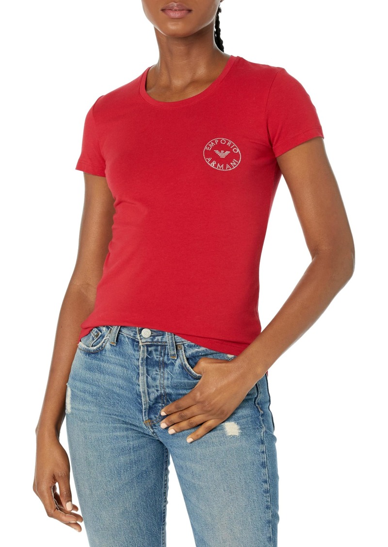 Emporio Armani Women's Essential Studs Logo Short Sleeve Crew Neck T-Shirt Slim Fit