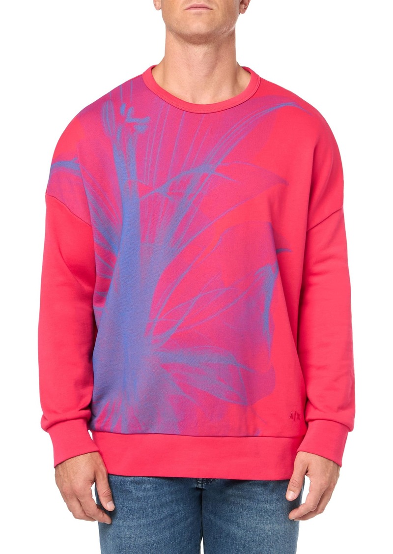 A | X ARMANI EXCHANGE Men's Floral Crewneck Pullover Sweatshirt