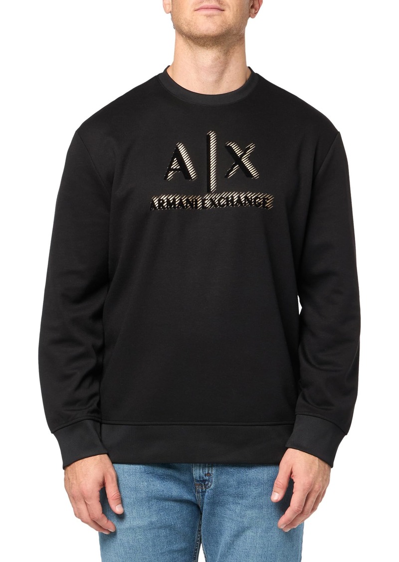 A | X ARMANI EXCHANGE Men's Gold Ax Logo Pullover Crewneck Sweatshirt