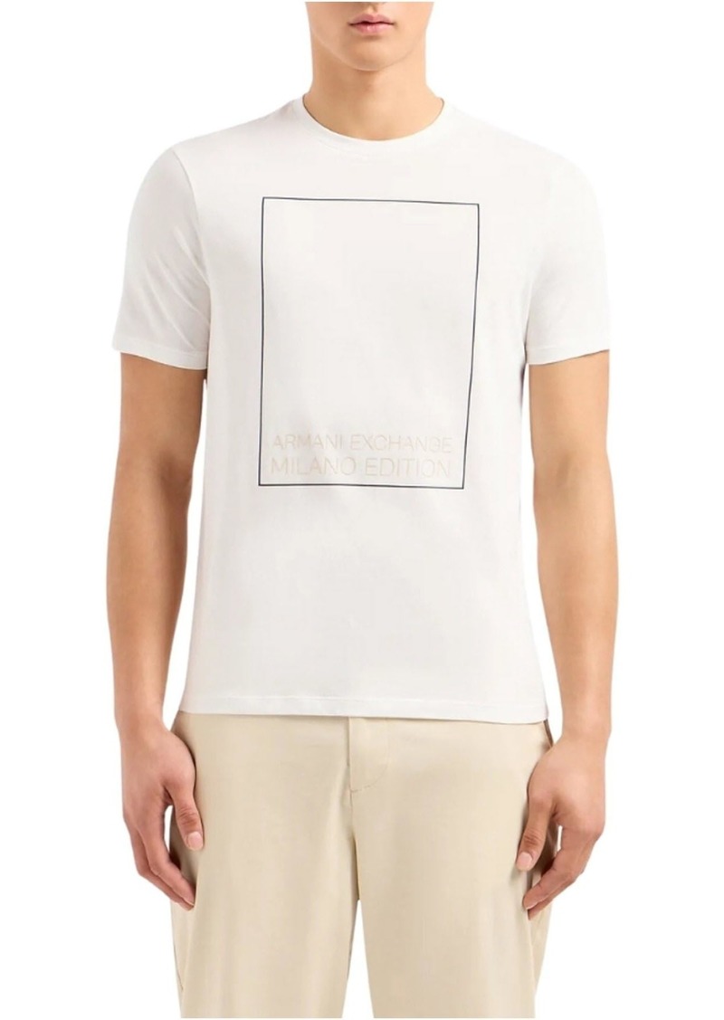 A | X ARMANI EXCHANGE Men's Limited Milano Edition Regular Fit Cotton Box Logo Tee Off White