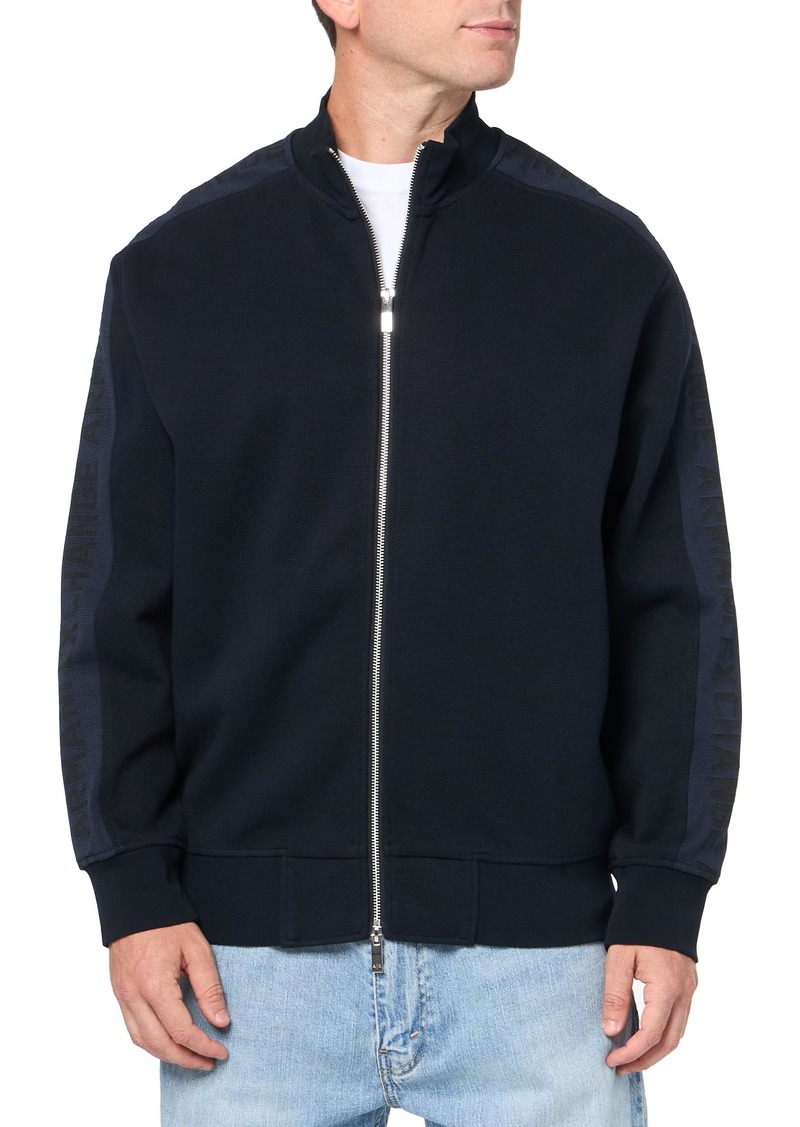 A | X ARMANI EXCHANGE Men's Logo Tape Full Zip Cotton Poly Bomber Sweatshirt DEEP Navy