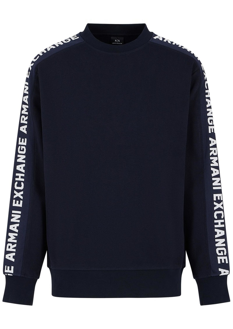 A | X ARMANI EXCHANGE Men's Long Sleeve Logo Tape Fleece Sweatshirt DEEP Navy