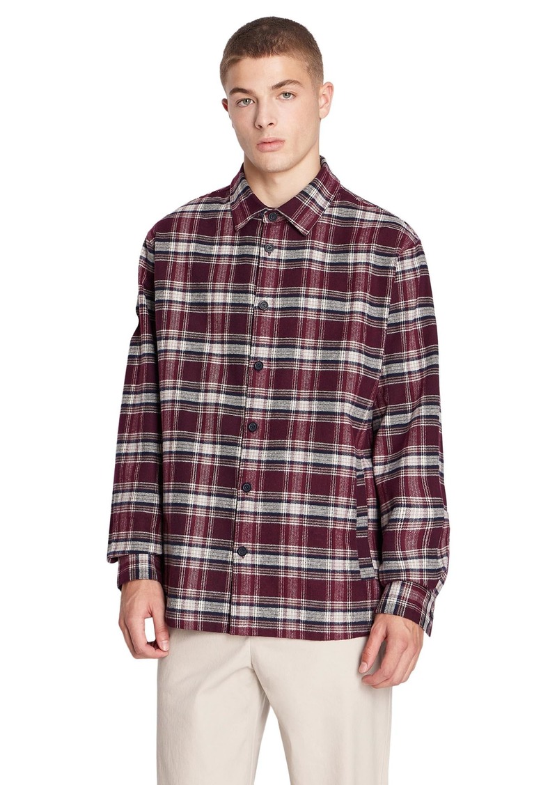 A | X ARMANI EXCHANGE Men's Oversized Fit Yard Dyed Cotton Flannel Long Sleeve Button Down with Pockets