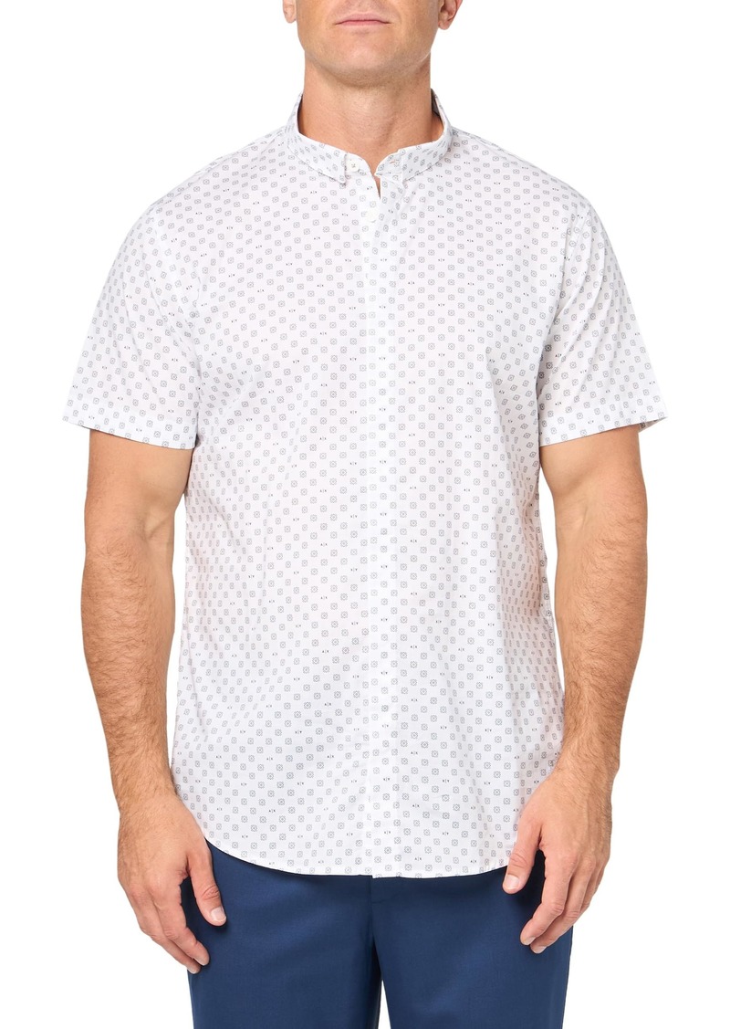 A | X ARMANI EXCHANGE Men's Short Sleeve Micro Print Button Down Shirt. Slim Fit