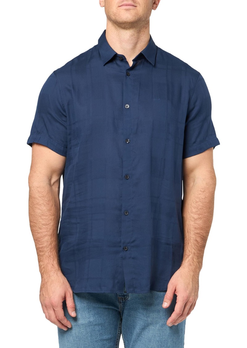 A | X ARMANI EXCHANGE Men's Short Sleeve Modal Cotton Button Down Shirt. Regular Fit