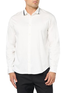 A | X ARMANI EXCHANGE Men's Stretch Long Sleeve Logo Collar Button Down Shirt Off White