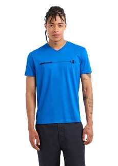 A | X ARMANI EXCHANGE Men's V-Neck Embroidered Horitzontal Logo Slim Fit Pima Cotton Tee