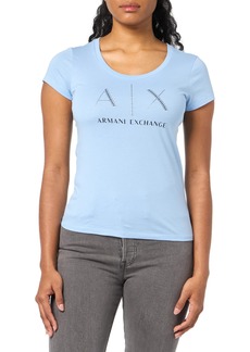 A | X ARMANI EXCHANGE Women's Baby Fit Pima Cotton Rhindstone Short Sleeve T-Shirt