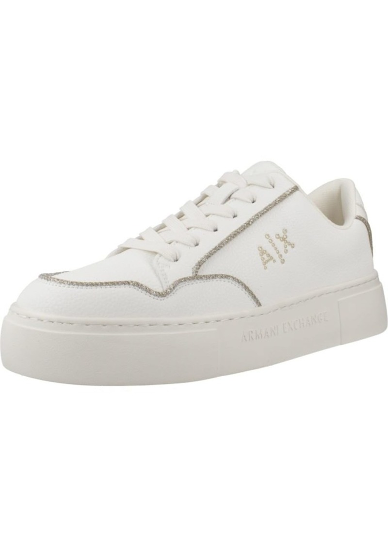 A | X ARMANI EXCHANGE Women's Lace-up Sneakers White+Pale Gold