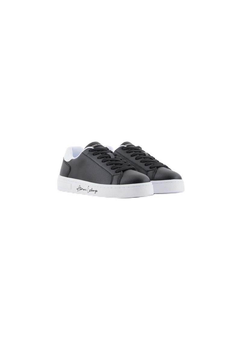 A | X ARMANI EXCHANGE Women's London Signature Logo Sneaker Black+Op.White