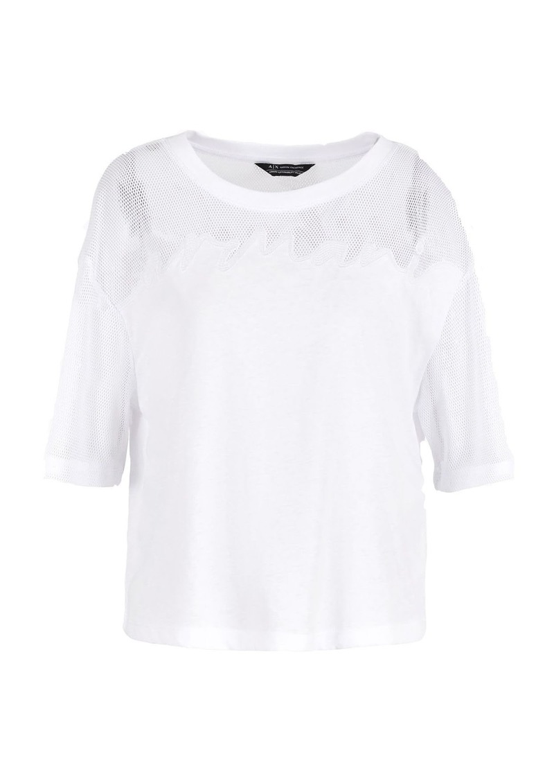 A | X ARMANI EXCHANGE Women's Mesh Top Short Sleeve T-Shirt