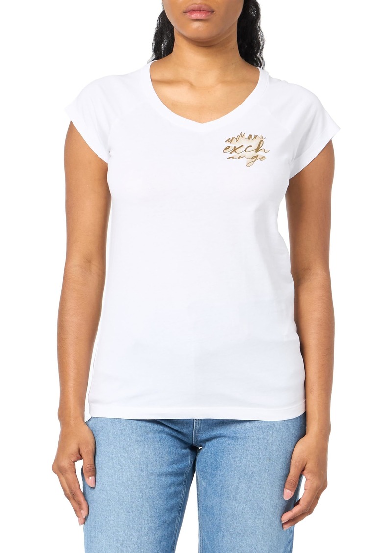 A | X ARMANI EXCHANGE Women's Metallic Logo Cotton V-Neck T-Shirt