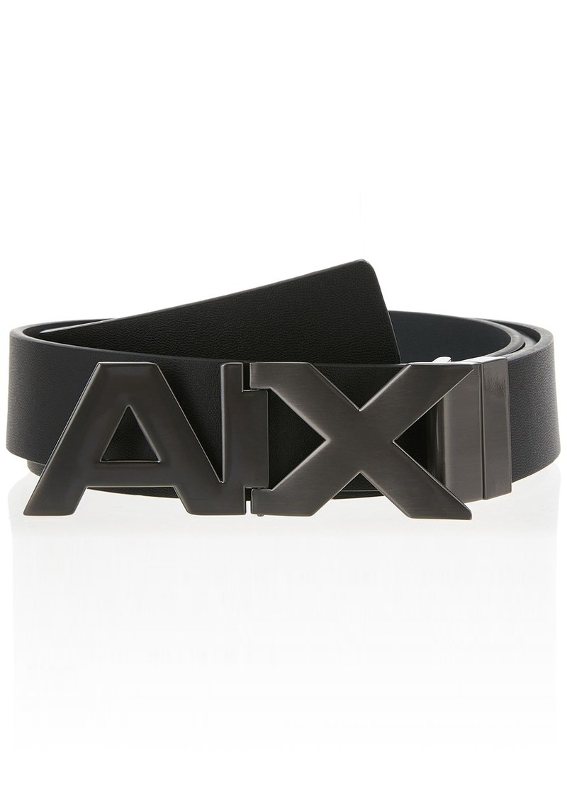 Armani Exchange Men's Leather Wide Logo Belt Buckle