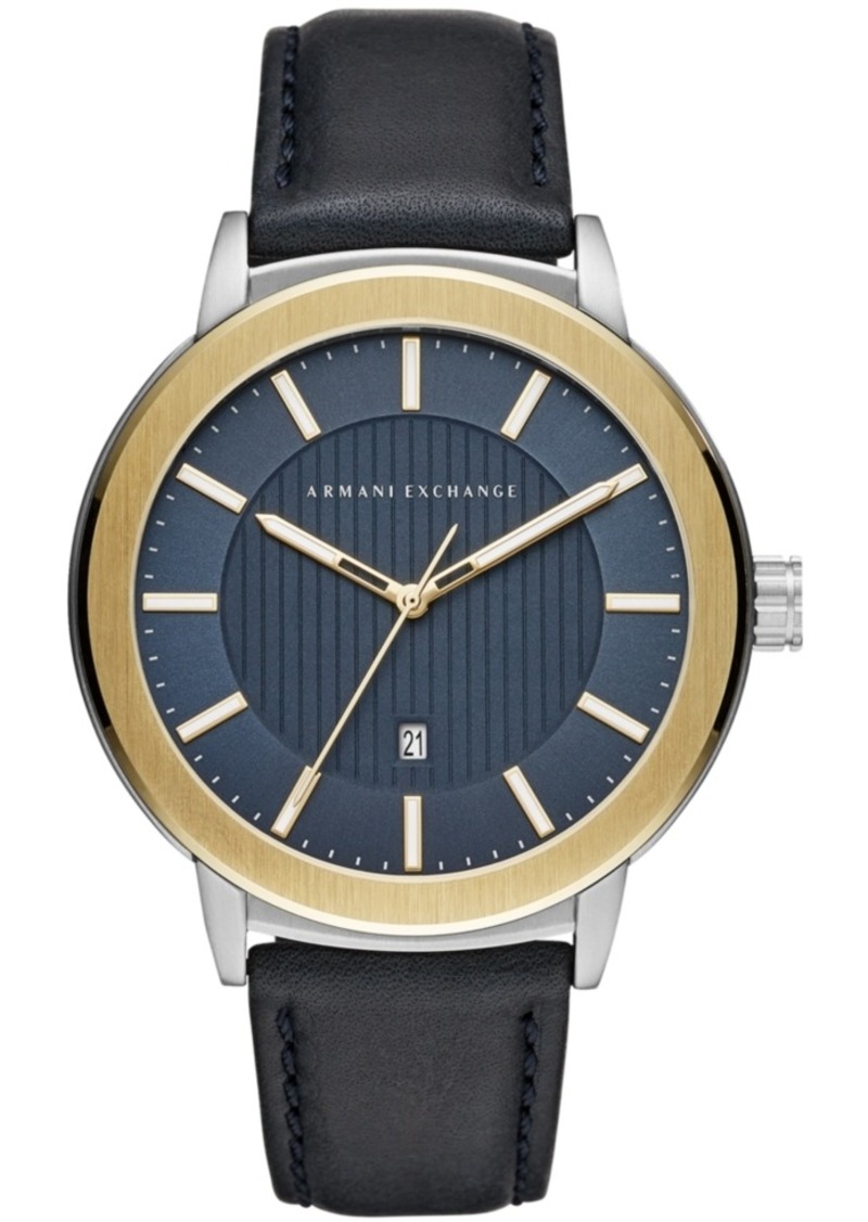 mens watch navy leather strap