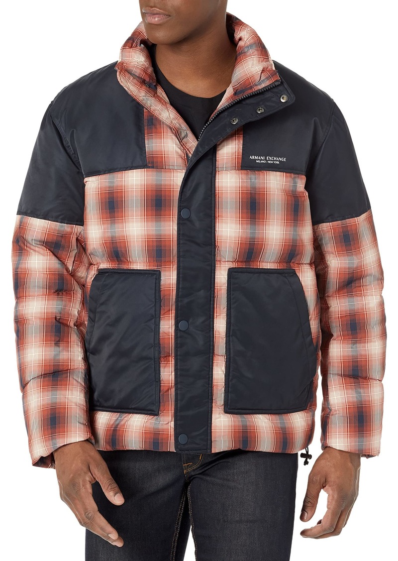 A | X ARMANI EXCHANGE Men's Plaid Fashion Puffer Jacket  XS