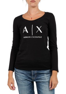 A|X ARMANI EXCHANGE womens Basic Scoop Neck Long Sleeved Tee With Logo on Chest T Shirt   US