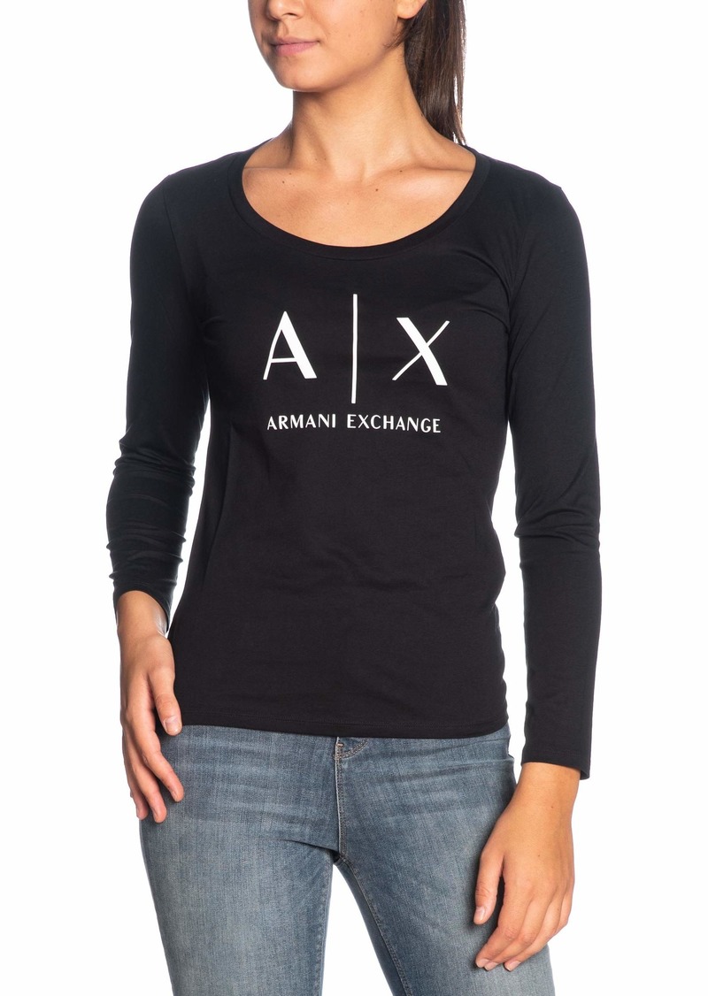 A|X ARMANI EXCHANGE womens Basic Scoop Neck Long Sleeved Tee With Logo on Chest T Shirt   US