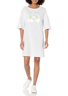 A|X Armani Exchange Women's Bat Sleeve Summer BP Print T-Shirt Mini Dress