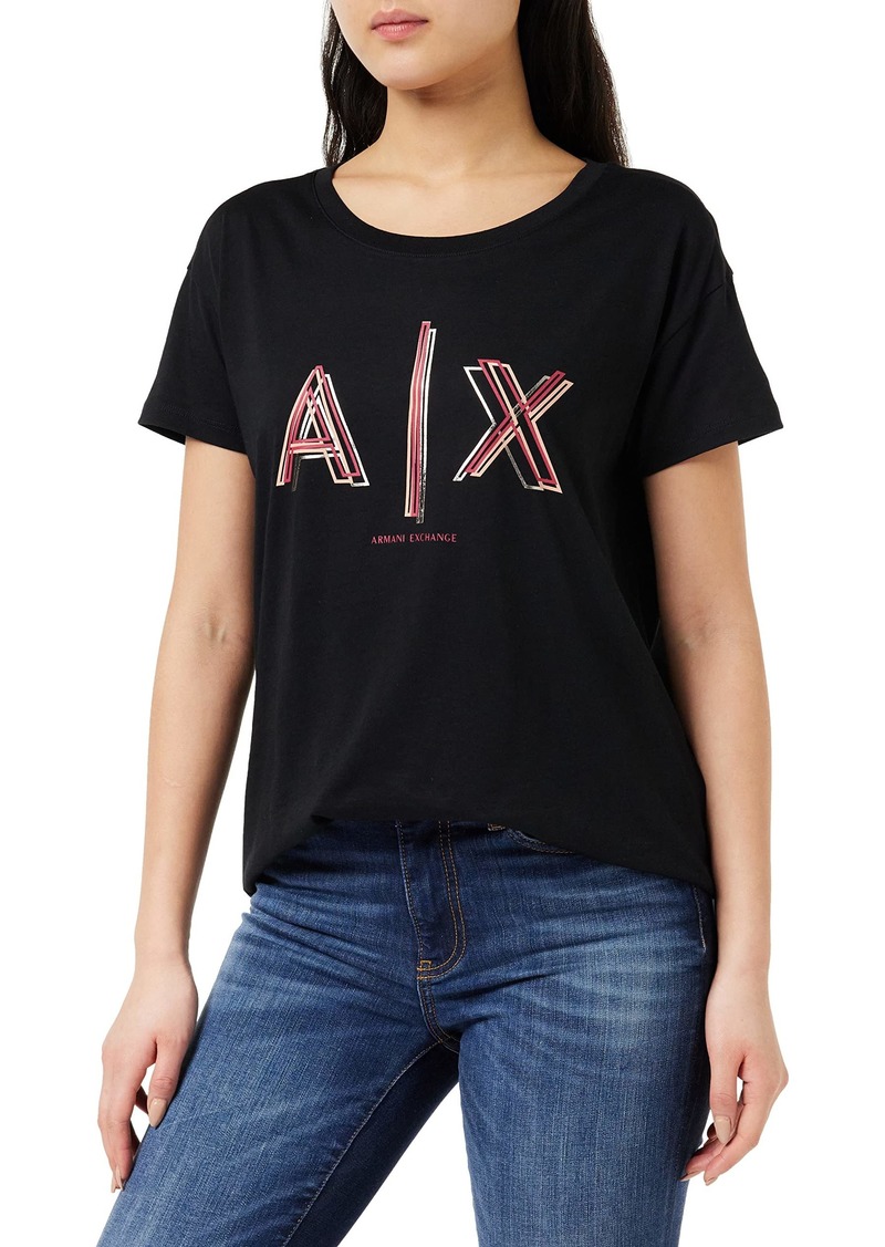 A｜X ARMANI EXCHANGE Women's Boyfriend Fit Super Imposed Corp Logo T-Shirt  Extra Extra Large