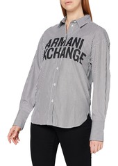 A|X ARMANI EXCHANGE Women's Classic Button Down Shirt with Logo Across Bust  L