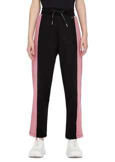 A | X ARMANI EXCHANGE Women's Constrast Logo Patch Eco-French Terry Jogger Pants Black/Rose L