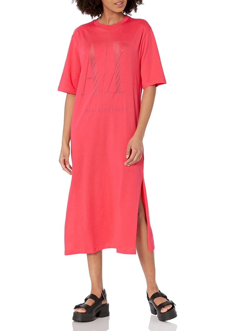 A|X Armani Exchange Women's Foundation Icon Devore T-Shirt Dress  Extra Large