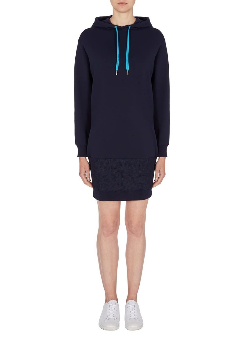 A | X ARMANI EXCHANGE Women's Pointelle Logo Bottom Hooded Knit Mini Dress  L