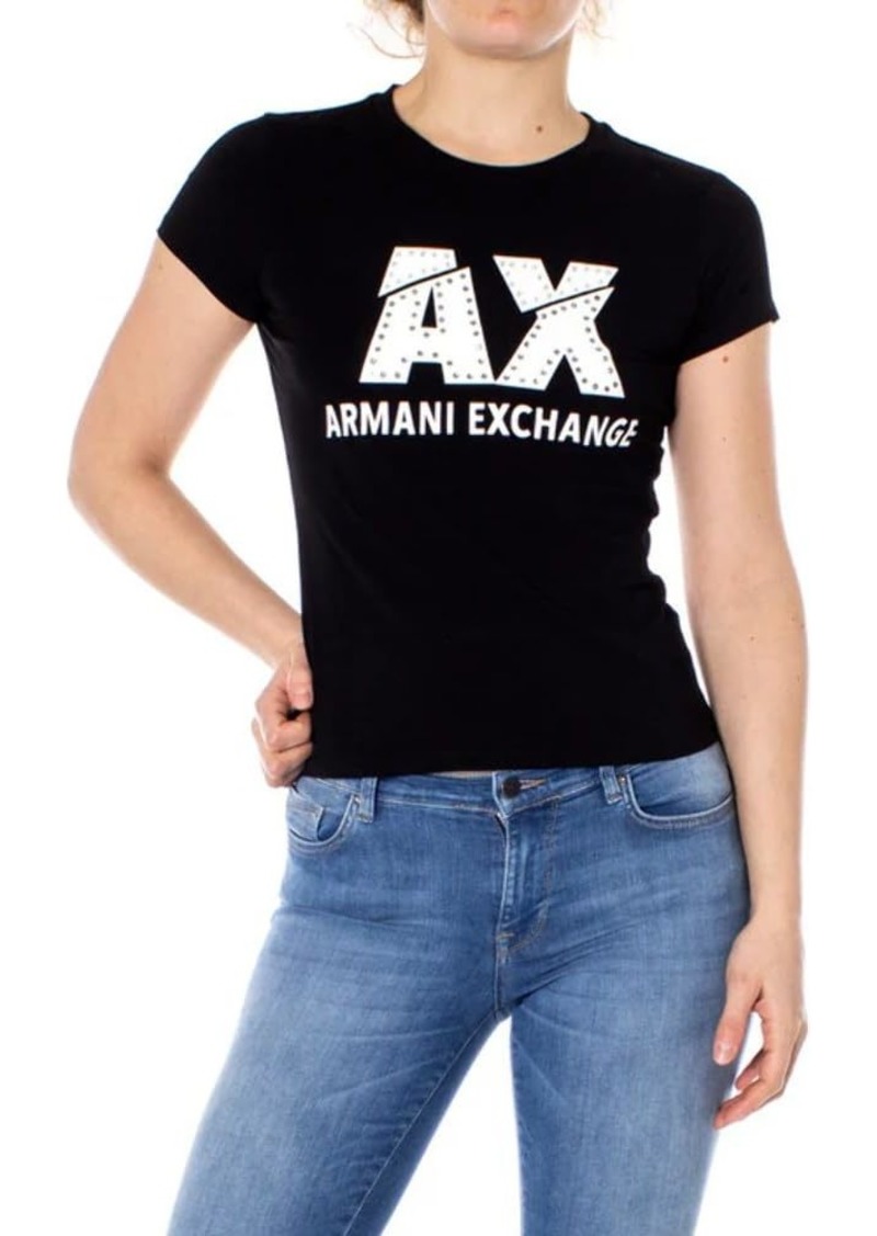 A|X ARMANI EXCHANGE womens Studded Logo Slim Fit Scoop Neck Tee T Shirt   US