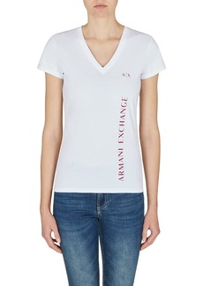 A｜X ARMANI EXCHANGE Women's V Neck Slim Fit Side Long Logo T-Shirt  Extra Small