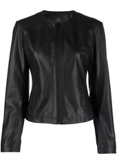 Armani Exchange faux leather collarless jacket
