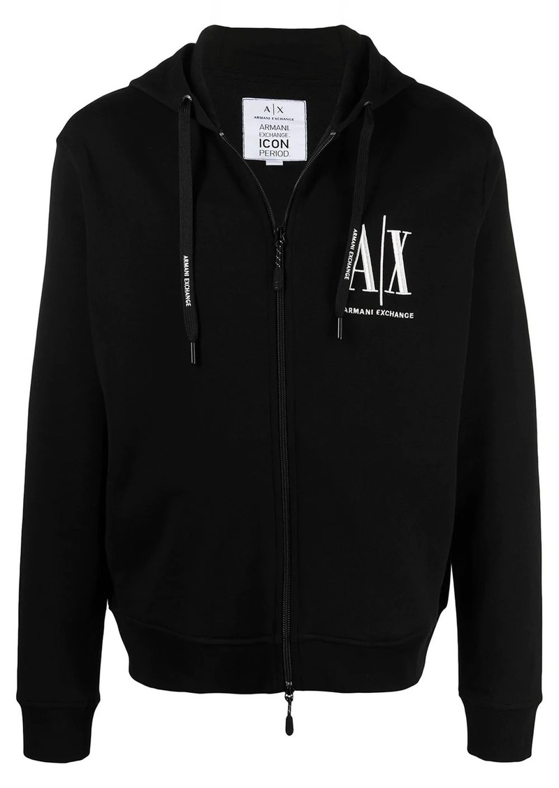 Armani Exchange logo-embroidered drawstring hoodie