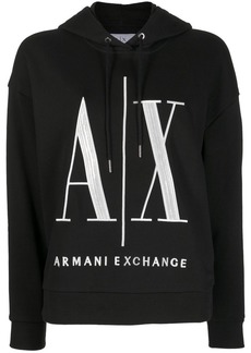 Armani Exchange logo-embroidered rib-trimmed hoodie