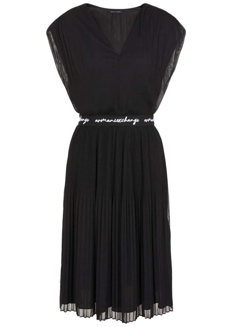 Armani Exchange logo-waistband pleated midi dress