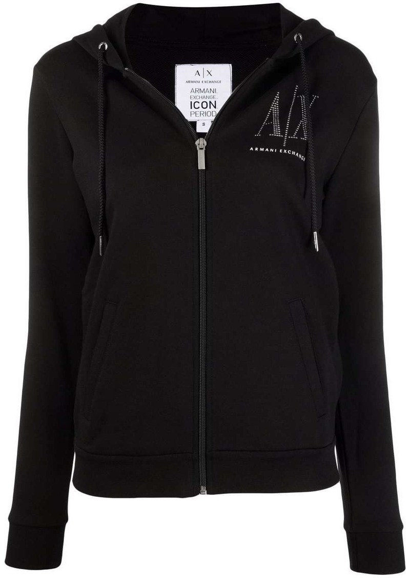 Armani Exchange rhinestone-logo zip-up hoodie
