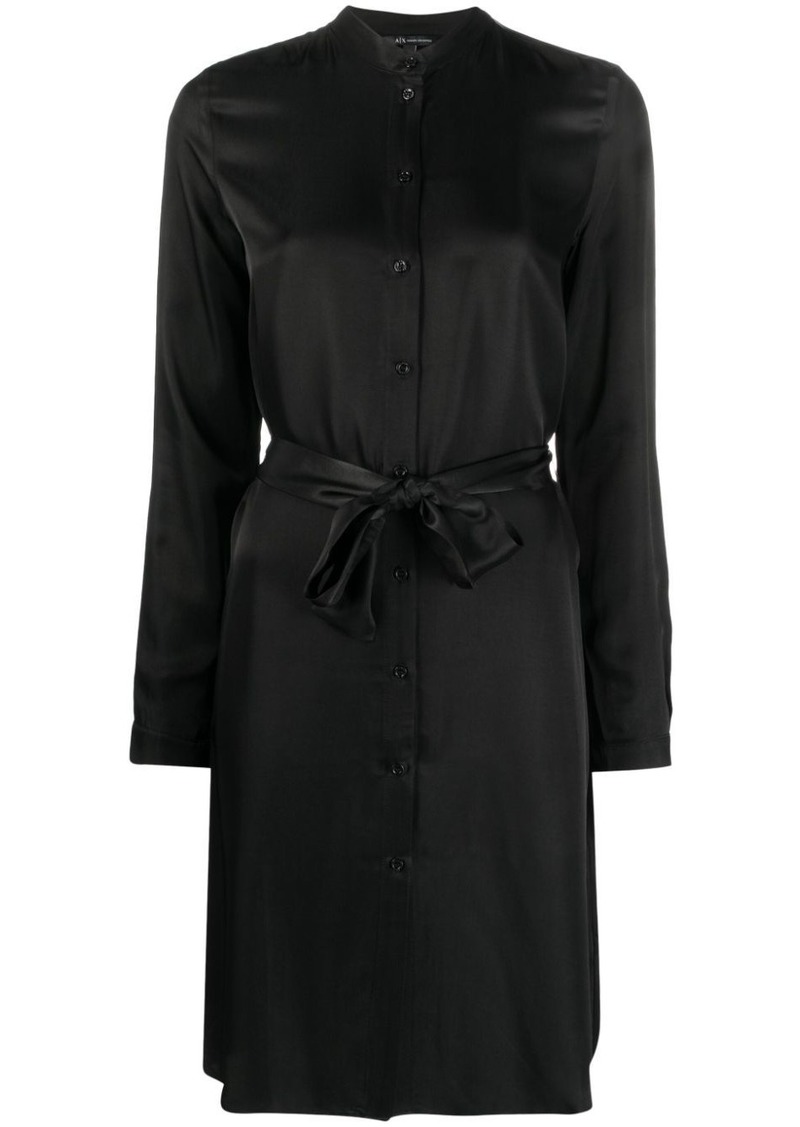 Armani Exchange tied-waist long-sleeve shirtdress