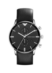 Armani Gianni Silvertone & Leather-Strap Chronograph Watch