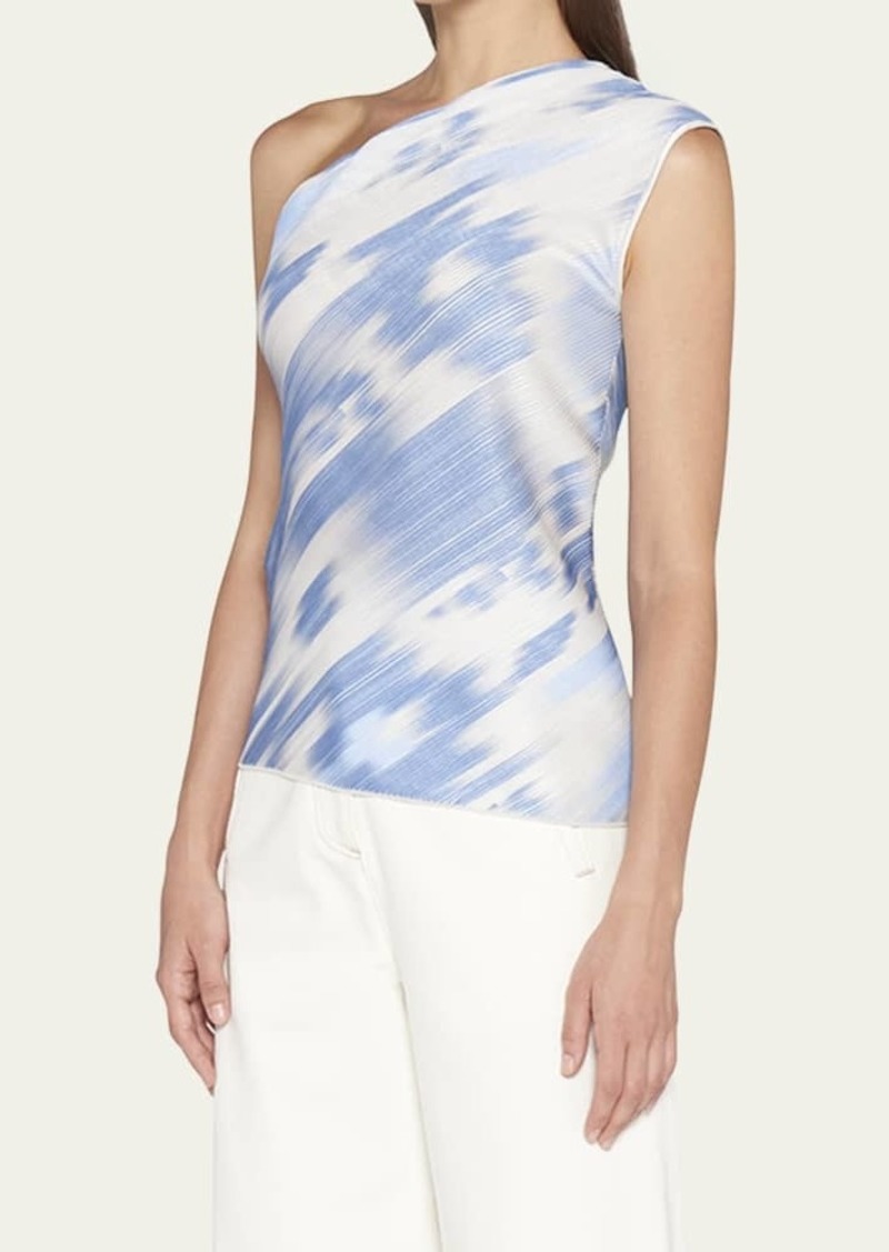 Giorgio Armani Abstract-Print One-Shoulder Plisse Blouse