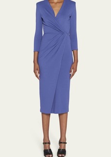 Giorgio Armani Draped Strong-Shoulder Jersey Midi Dress