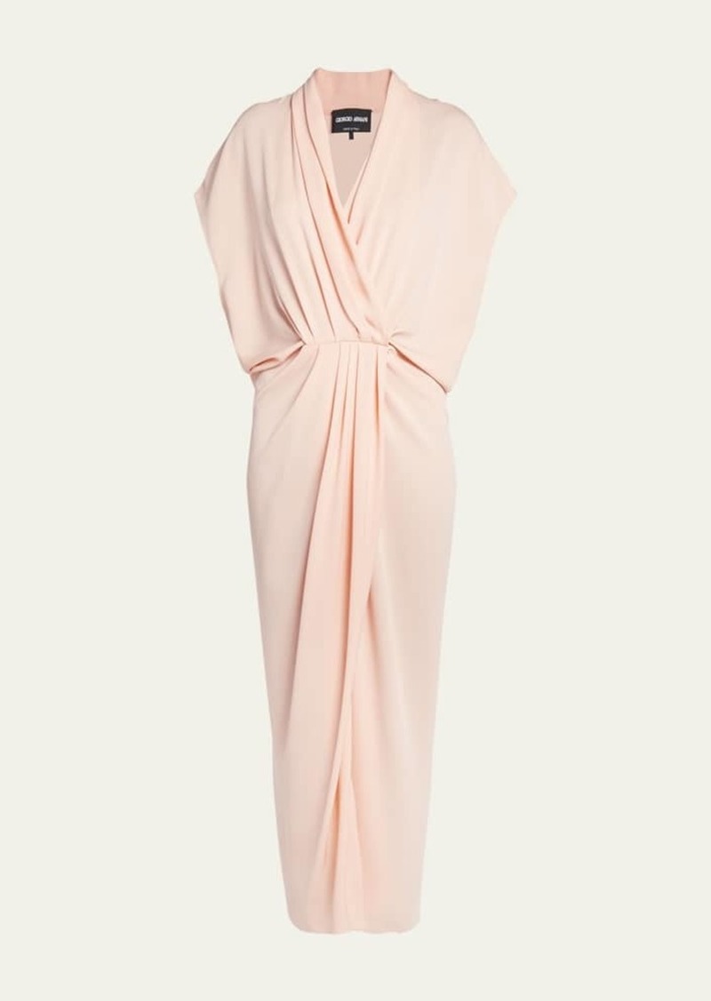 Giorgio Armani Gathered Silk Draped Midi Dress