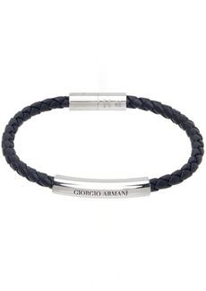 Giorgio Armani Navy Braided Leather Bracelet