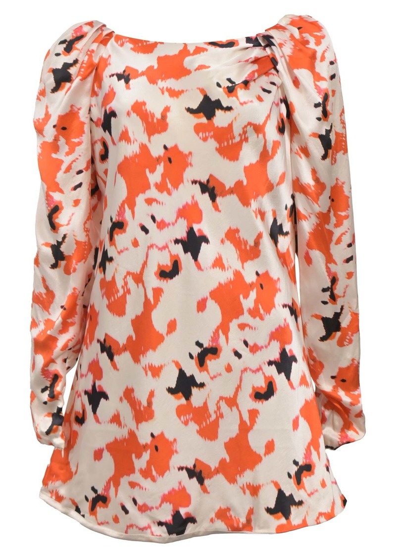 Giorgio Armani Printed Puff Sleeve Long Sleeve Top in Orange Silk