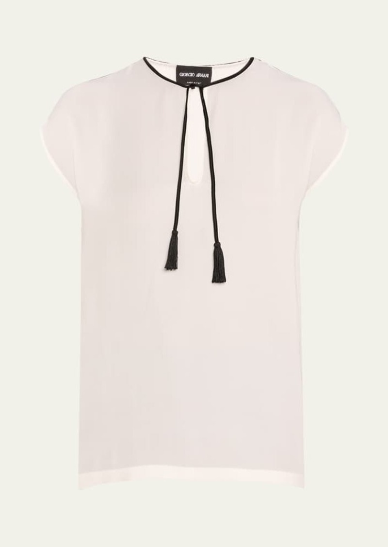 Giorgio Armani Silk Georgette Short Blouse with Tie Neck Detail